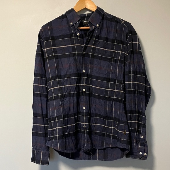 Barbour Classic Tartan Plaid Flannel Dark Checkered Tailored Fit Shirt - Picture 2 of 7